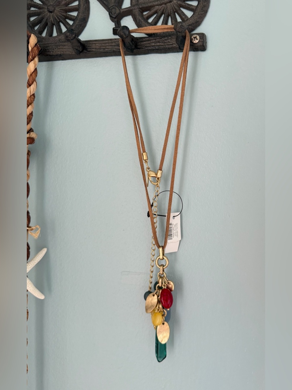 NWT Chico's Leather Cord Pendant Necklace Colorful Bead Charms